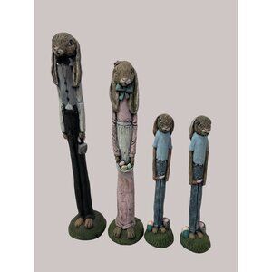 TNT Rabbit family Papa Mama Twin Boy Bunnies 1991 Folk Art Primitive